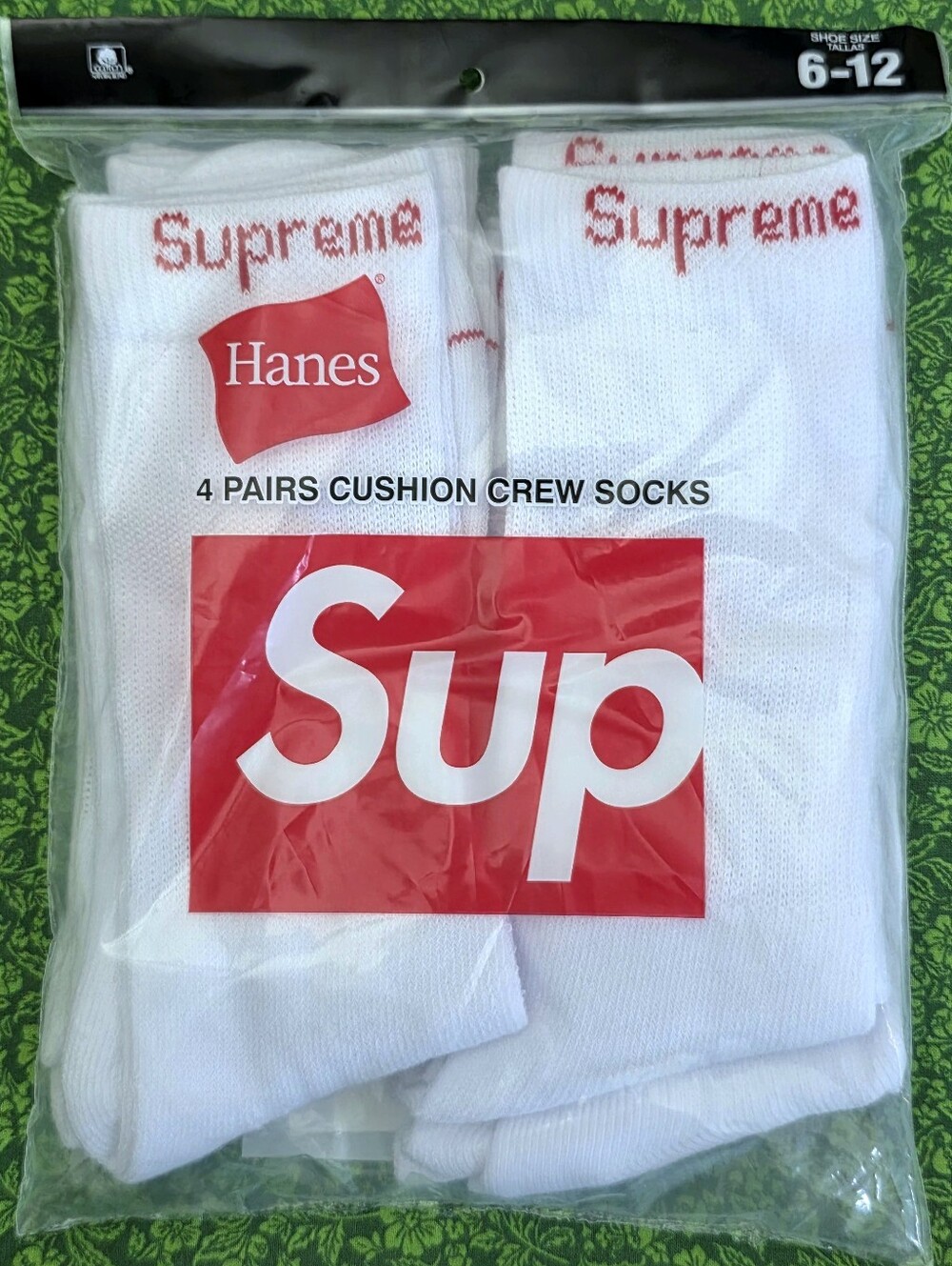 Hanes White Crew Socks with Red Logo Accent - 4 Pack